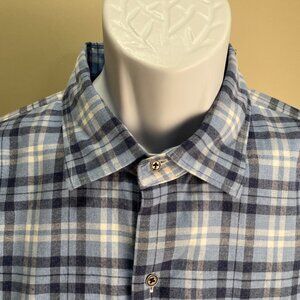 Peter Millar Men's blue and white plaid long sleeve dress or casual shirt XL
